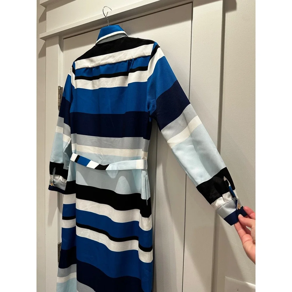 CK Bradley Monteith Caftan Button Down Maxi Dress Lexington Stripe Blue Medium